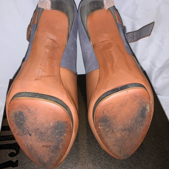 Luxury Rebel Peep Toe Booties 39.5 Blue Tan - Picture 5 of 5